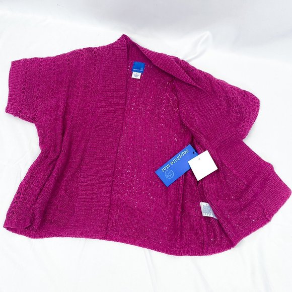 New MISSY Knit Cardigan Short Sleeve Magenta Open Front Sapphire Star Brand - Picture 1 of 11